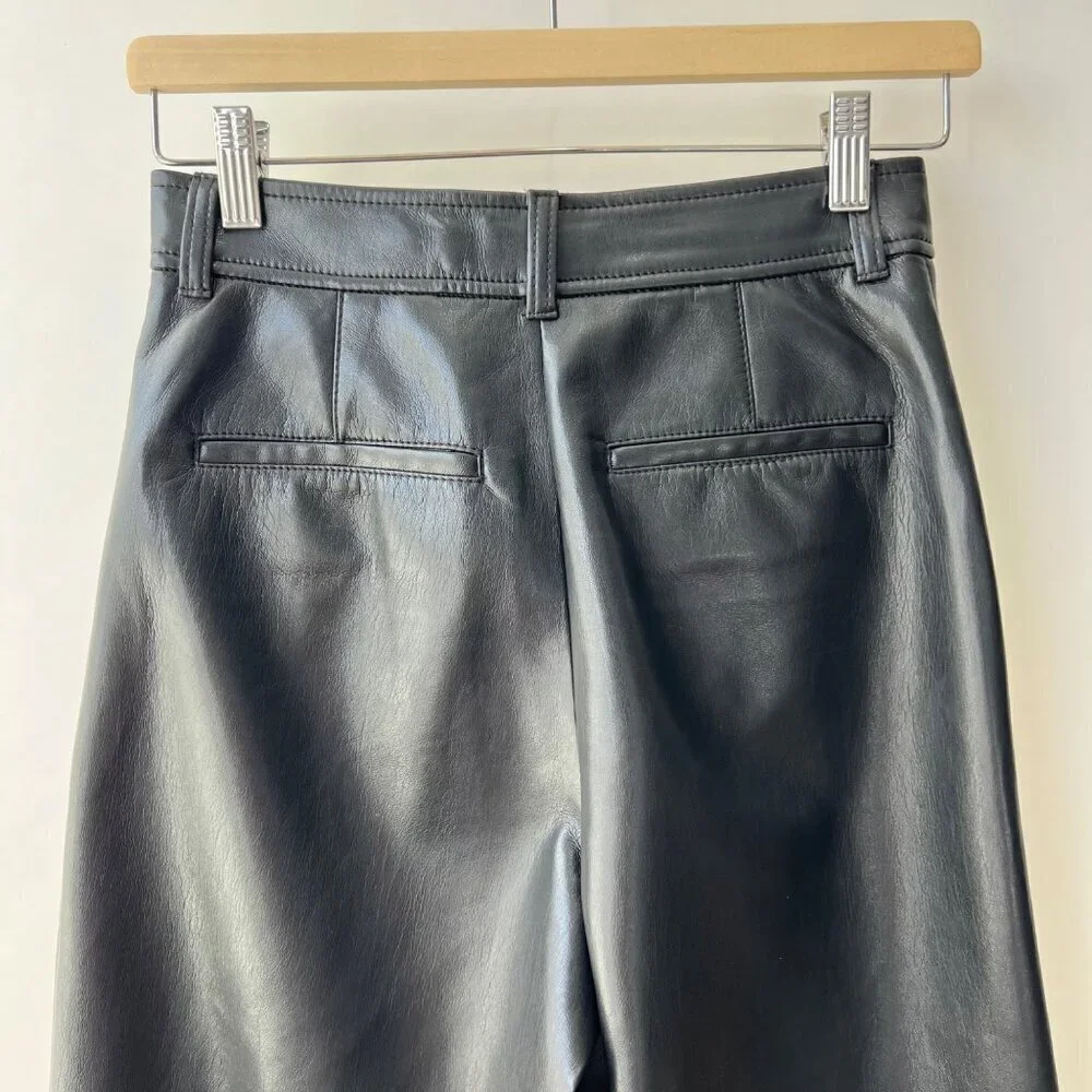 Babaton faux leather Pleated wide legs pants, Black, Size 2 K44